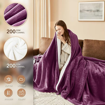 Homemate Electric Heated Blanket Full - 72"x84" Heating Bed Blankets Throw with 10 Heating Levels 8 Hours Auto Off Fast Heating Over-Heated Protection Ultra Soft Warm Flannel ETL Certified Purple