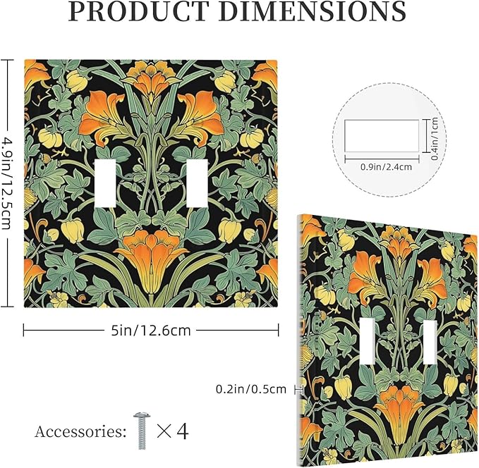 Decorative Switch Plates William Morris Vintage Floral Green Yellow 2 Gang Double Toggle Outlet Light Switch Cover Wall Plate Electrical Faceplate for Bedroom Home Decor