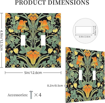 Decorative Switch Plates William Morris Vintage Floral Green Yellow 2 Gang Double Toggle Outlet Light Switch Cover Wall Plate Electrical Faceplate for Bedroom Home Decor
