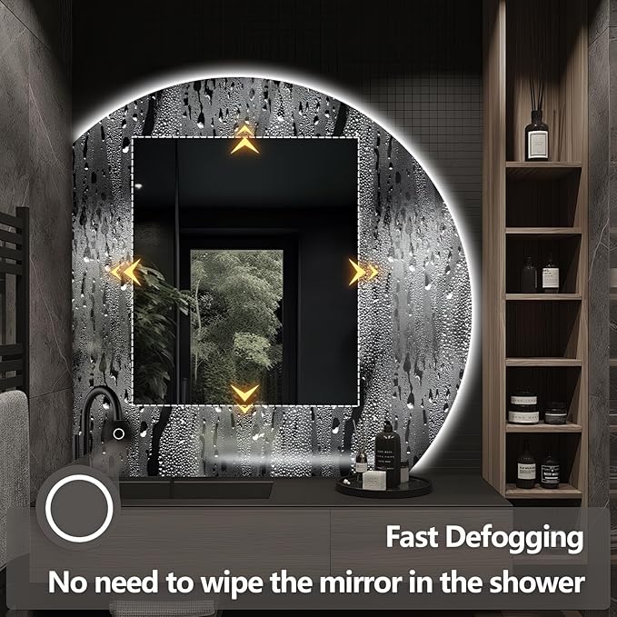 Niccy Half Moon LED Mirror for Bathroom, 36" Semi Backlit Mirrors Frameless Makeup Mirror with Light, Anti-Fog, Shatter-Proof, 3 Colors, Smart Vanity Mirrors