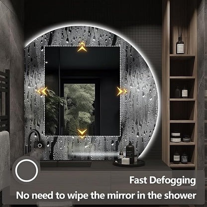 Niccy Half Moon LED Mirror for Bathroom, 36" Semi Backlit Mirrors Frameless Makeup Mirror with Light, Anti-Fog, Shatter-Proof, 3 Colors, Smart Vanity Mirrors