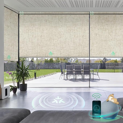 Yoolax Smart Blinds, Motorized Matter Roller Shades Blackout Automatic Blinds for Windows Motorized Shades Compatible with Alexa, Google Home, Homekit(Blackout Linen Beige)