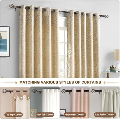 KAMANINA Curtain Rods for Windows 66 to 120 Inch, 3/4 Inch Bronze Curtain Rod 32 to 115 Inches (2.6-9.6ft) Splicing Adjustable Single Drapery Rod with Twisted Cage Finial