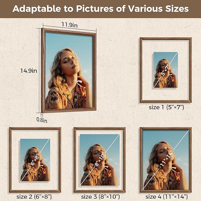 Axeman 11x14 Floating Picture Frame - Solid Oak Wood Square Picture Frame, Double Tempered Glass Photo Frame 4x6 5x7 8x10 11''x14'' Wood Frame, Wall Mount Or Tabletop Standing, Walnut