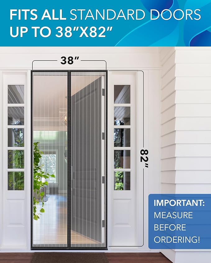 Flux Phenom Magnetic Screen Door Mesh 38x82 Inch – Easy Install, Strong Magnet Strength, Self-Sealing Mesh, Pet Tested, Hands-Free Entry, Doors Screen Magnetic Closure, Keeps Bugs Out - Gray
