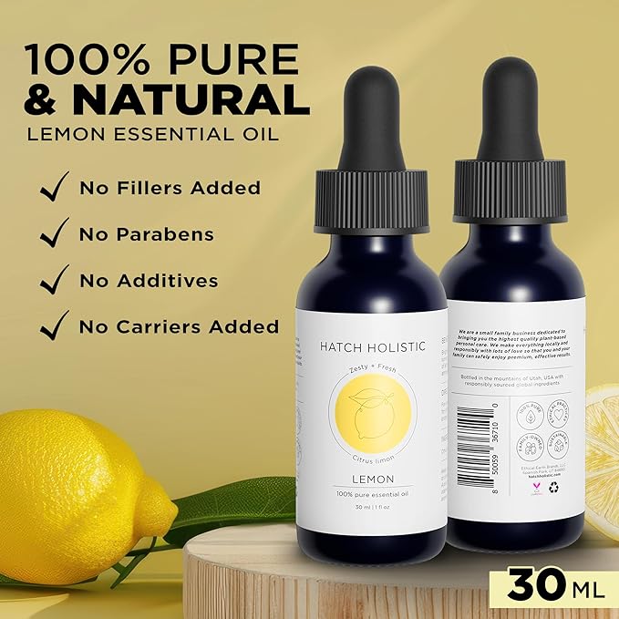 Essential Oils Lemon - 1oz 100% Natural Citrus Oil for Diffuser Or Aromatherapy, Refreshing, Uplifting Scent Supporting Focus and Freshness, Suitable for Cleaning and Skincare Purposes