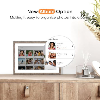 Frameo 10.1 Inch Digital Picture Frame, Digital Photo Frame WiFi, 32GB Memory, Electric Slideshow Frame, 1280 * 800 HD Touch Screen, Wall Mountable, Share Instantly, Mom Gifts, Greige