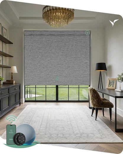 Yoolax Motorized Blinds with Remote, Smart Blinds for Windows Blackout Automatic Shades Compatible with Alexa Remote Control Roller Window Shades with Valance, Custom Size (V-Basalt Stripe)