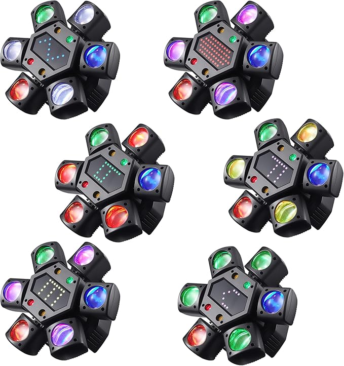 Mini Moving Head DJ Lights, 6-Arm Disco Lights with Remote Control 80w RGBW 4in1 LED DJ Stage Lighting Sound Activated DMX 512 Control for Disco Club Wedding Party Christmas