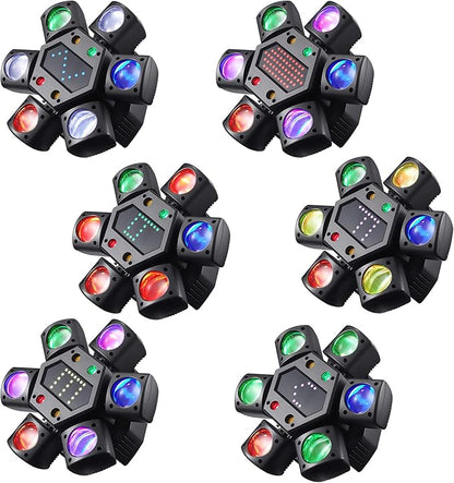 Mini Moving Head DJ Lights, 6-Arm Disco Lights with Remote Control 80w RGBW 4in1 LED DJ Stage Lighting Sound Activated DMX 512 Control for Disco Club Wedding Party Christmas