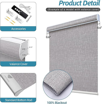 SmartWings Motorized Smart Blinds with Remote, Automatic Blackout Roller Shade Work with Alexa Homekit Thread Google Z-Wave, Electric Blind for Window, Custom Width Up to 110" W,Safari Rock Grey