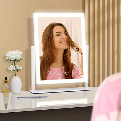 Lighted Vanity Mirror with Lights, Makeup Mirror with Light, 16.7"x 13.2",Three Color Lighting Modes and Dimmable Lighting, Smart Touch Control, 360°Rotation, for Vanity Desk Tabletop,Dressing Room