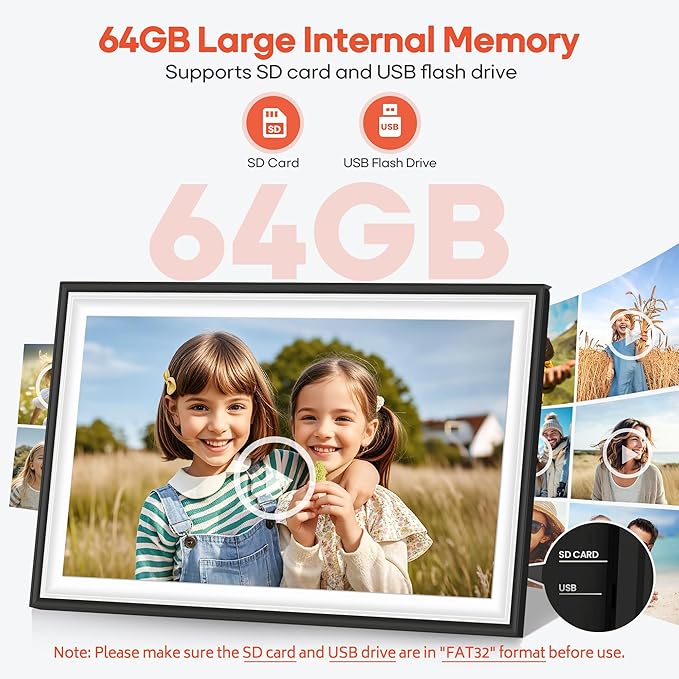 BIGASUO Digital Picture Frame Frameo 15.6" WiFi Electronic Photo Frames Large with 64GB Memory 1920x1080 IPS FHD Touch Screen Share Moments Instantly Anywhere Photo Gifts for Parents and Grandparents