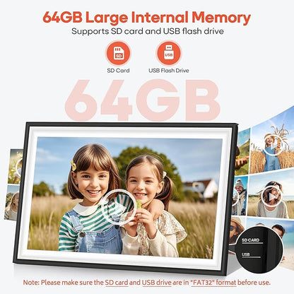 BIGASUO Digital Picture Frame Frameo 15.6" WiFi Electronic Photo Frames Large with 64GB Memory 1920x1080 IPS FHD Touch Screen Share Moments Instantly Anywhere Photo Gifts for Parents and Grandparents