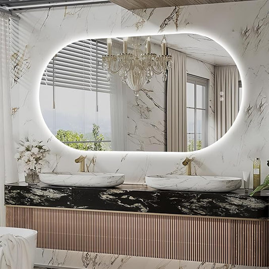 51" x 27" Oval LED Mirror for Bathroom, Backlit Vanity Mirror with Lights, Frameless Smart Wall Mirror, 3 Colors Stepless Dimmable, Anti-Fog, Shatterproof, Memory, CRI95+(Horizontal/Vertical)