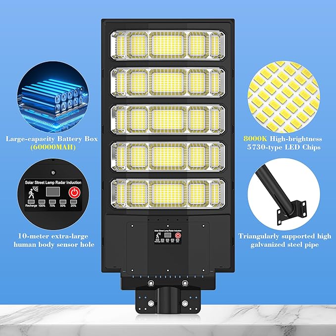 Solar Street Lights Outdoor,10000W Solar Lights Outdoor Waterproof with Motion Sensor, IP66 Solar Flood Lights for Yard, Pathway, Parking Lot - 350° Wide Angle & Remote Control Included (2 PACK)