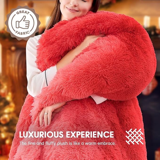 Heated Electric Blanket Twin,Warm Winter Birthday Gifts for Women Her Grandma–Faux Fur with Soft Sherpa,10 Heat Settings,5 Time Settings with Fast Heating, 62x84, Ruby Wine
