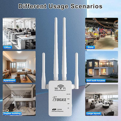 WiFi Extender Signal Booster Dual Band 5.8GHz&2.4GHz, w/6 Antennas WiFi Booster for Home Coverage up to 10200 Sq.ft, Signal Amplifier 1200Mbps WiFi Repeater w/Ethernet Port, 1-Tap Setup
