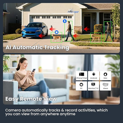 XMARTO 10X Zoom Security Camera, 2K HD 24/7 Recording Security Camera System with Auto Tracking, Wireless PTZ Home Security System for Indoor Outdoor Surveillance, Motion Detection, 2-Way Audio