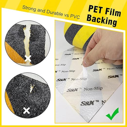 S&X Black/Yellow Anti Slip Tape 4" x 33 FT, Heavy-Duty Grip Tape for Stairs Outdoor Waterproof Safety Non Skid Roll High Traction Non Slip Treads with Hard-Wearing Surface
