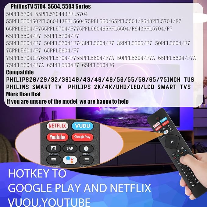 2 Pcs Voice Remote Control for Phillips Voice TV Replacement. Universal Remote Control for Philip 4K UltraHD Smart Android TV with Google Assistant. for Philips 43" 50" 55" 65" 75"