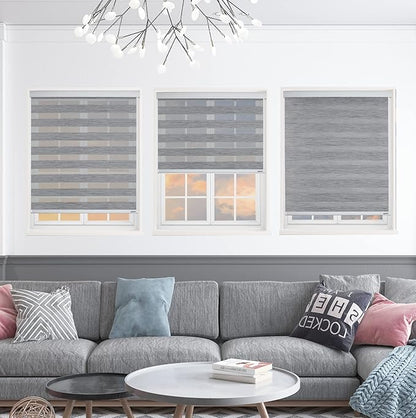 Shadesu Custom Cut Size Cordless Zebra Blinds for Windows (Grey Color) (Maximum Height 72") (Width 79")