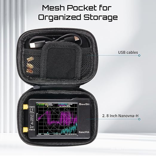 Seesii 2.8 Inch Protective Case for NanoVNA-H: Customed EVA Hard Shell Storage Pouch for Nano Vna Antenna Analyzer, Waterproof Shockproof Design with Carry Strap