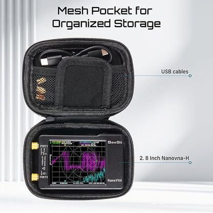 Seesii 2.8 Inch Protective Case for NanoVNA-H: Customed EVA Hard Shell Storage Pouch for Nano Vna Antenna Analyzer, Waterproof Shockproof Design with Carry Strap
