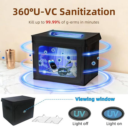 Large UV Sanitizer Box, 36L Portable Sanitizing and Cleaning Machine with 3-Level Timer, Foldable UV Cleaner Box for Household Use Like Phone, Towel, Key, Etc. Ozone Free
