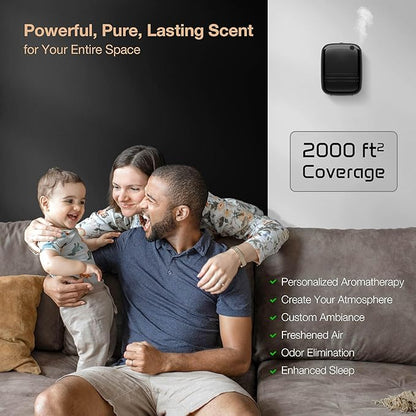 Smart Waterless Essential Oil Diffuser (400 mL Capacity) Starter Kit with 200mL Hotel Scent Fragrance Oils, Up to 2000 sq ft App Control Scent Air Machine with 12V1A Power Adapter, ANW Kit Black