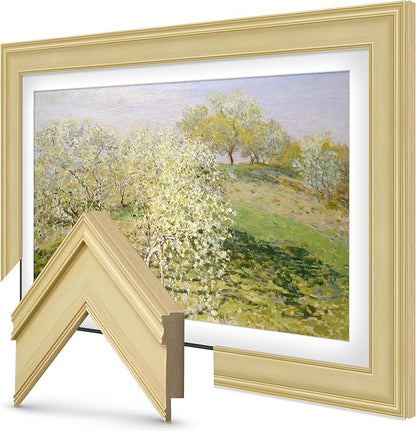 Antique White 75" Premiere Deco TV Frame - Compatible ONLY with Samsung The Frame TV and Pro TVs (Fits 2021-2025, LS03A, LS03B,LS03C,LS03D,LS03FA,LS03FW)