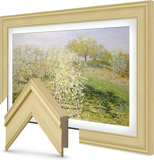 Antique White 75" Premiere Deco TV Frame - Compatible ONLY with Samsung The Frame TV and Pro TVs (Fits 2021-2025, LS03A, LS03B,LS03C,LS03D,LS03FA,LS03FW)