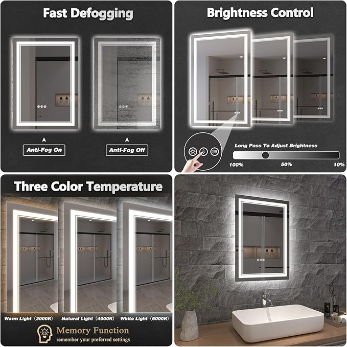 LED Bathroom Mirror with Lights, Wall Mirrors
