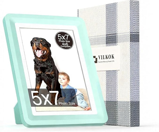 Green 5x7 Picture Frame with Acrylic Front, ABS Frame for 5x7 or 4x6 Photos, Shatterproof UV-Resistant Tabletop Photo Frame, Vertical/Horizontal Display for Home Décor
