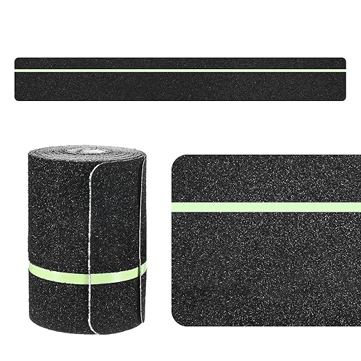 5-Pack Anti Slip Traction Tape 30" x 4" Best Grip Tape Grit with 6mm/0.24" Glow in Dark Stripe High Traction Friction Abrasive Adhesive for Indoor/Outdoor Stairs[Black+Green]