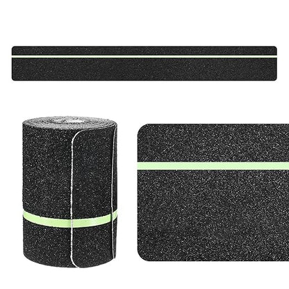 5-Pack Anti Slip Traction Tape 30" x 4" Best Grip Tape Grit with 6mm/0.24" Glow in Dark Stripe High Traction Friction Abrasive Adhesive for Indoor/Outdoor Stairs[Black+Green]
