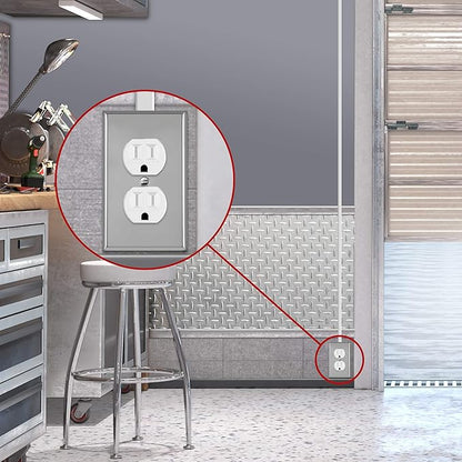 ENERLITES Duplex Receptacle Outlet Metal Wall Plate, Stainless Steel Outlet Cover, Corrosion Resistant, Size 1-Gang 4.50" x 2.76", Stainless Steel 201, 7721-PC, Polished Chrome, Silver