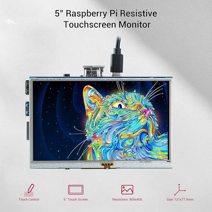ELECROW 5-Inch Resistive Touch Screen TFT LCD Display, 800x480 HD Resolution, Compatible with Raspberry Pi 5/4/3/2B/Zero, Banana Pi, Jetson Nano, Windows 11/10/8/7
