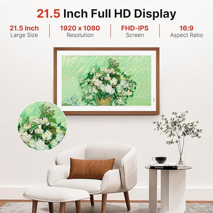 Uhale 21.5" Large Digital Picture Frame with Remote Control, 1920 x 1080 FHD IPS Display Wood WiFi Photo Frames 64GB, Wall Mounted, Auto Rotate, Support USB and SD Card, Instantly Share Photos Videos