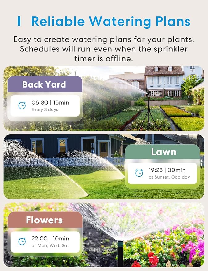 meross WiFi Water Timer for Garden Hose, Smart Hose Timer with Brass Inlet & Outet, WiFi Sprinkler Valve Work with Apple Homekit, Alexa & Google Assistant, Smart Rain Skip for Lawn, Garden & Yard