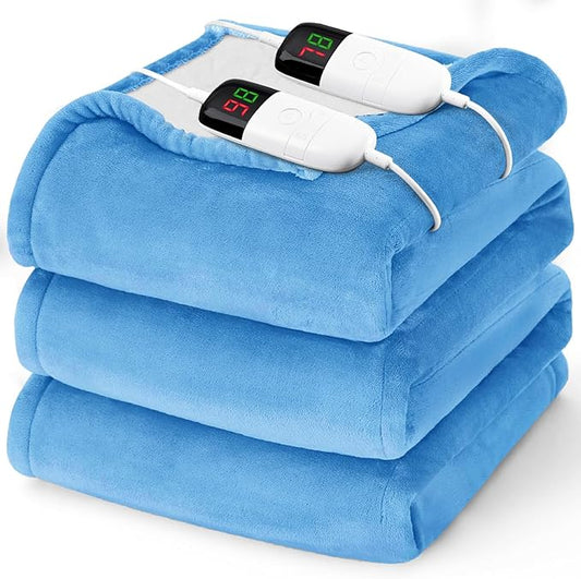 Heated Electric Blanket Queen Size - 84" x 90" Heating Blanket with Dual Control, 10 Heating Levels & 8 Hours Auto Off, Soft Warm Flannel Blanket, Christmas Birthday Gifts for Senior Grandma