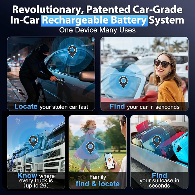 LIONO Car GPS Tracker & Charger with Built-in Rechargeable Battery, GPS Tracker for Vehicles, Hidden Car Tracker for Anti-Theft & Parking Location, for Family& Fleets, No Monthly Fee, No SIM, iOS Only