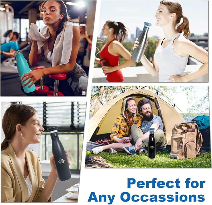 Smart Self-Cleaning Water Bottle 17oz Onyx Stainless Steel Insulated Purifying Bottle LED + Activated-Carbon Dual Filtration USB-C Rechargeable BPA-Free for Outdoor, Gym & Office