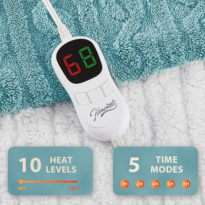 Homemate Electric Heated Blanket Full - 72"x84" Heating Bed Blankets Throw with 10 Heating Levels 8 Hours Auto Off Fast Heating Over-Heated Protection Ultra Soft Warm Flannel ETL Certified