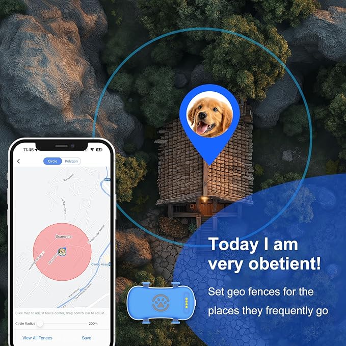 GPS Dog Tracker, Real-time Pet Location Tracker Anti Lost Dog GPS Collar Fit Most Pet Collars, Virtyal Fence, Lighting Flash&Audible Seek Mode,Subscription Needed