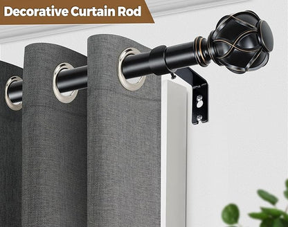 KAMANINA Black Curtain Rod 32 to 58 Inch(2.6-4.8Ft), Adjustable Heavy Duty Curtain Rods for Windows 28 to 48 Inch, 7/8 Inch Drapery Rods with Decorative Netted Texture End