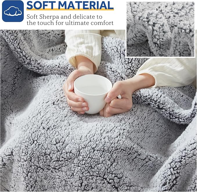 SEALY Electric Blanket Heated Throw 50"x60" Soft Double Sherpa Super Cozy with 6 Fast Heating Levels & 2-10 Hours Auto-Off, Over-Heat Protection, Machine Washable, Charcoal