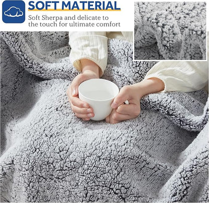 SEALY Electric Blanket Heated Throw 50"x60" Soft Double Sherpa Super Cozy with 6 Fast Heating Levels & 2-10 Hours Auto-Off, Over-Heat Protection, Machine Washable, Charcoal