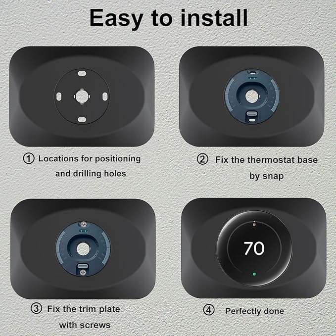 Nest Thermostat Wall Plate Cover Replacement Compatible with Google Nest Learning Thermostat (4th Gen), Practical Nest Learning Thermostat 4 Trim Kit, Snap fit Design (Black, 2 Packs)