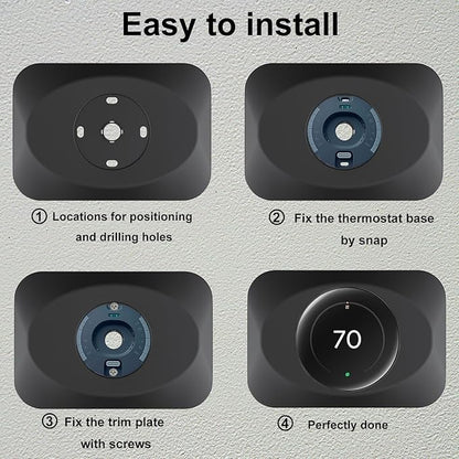 Nest Thermostat Wall Plate Cover Replacement Compatible with Google Nest Learning Thermostat (4th Gen), Practical Nest Learning Thermostat 4 Trim Kit, Snap fit Design (Black, 2 Packs)